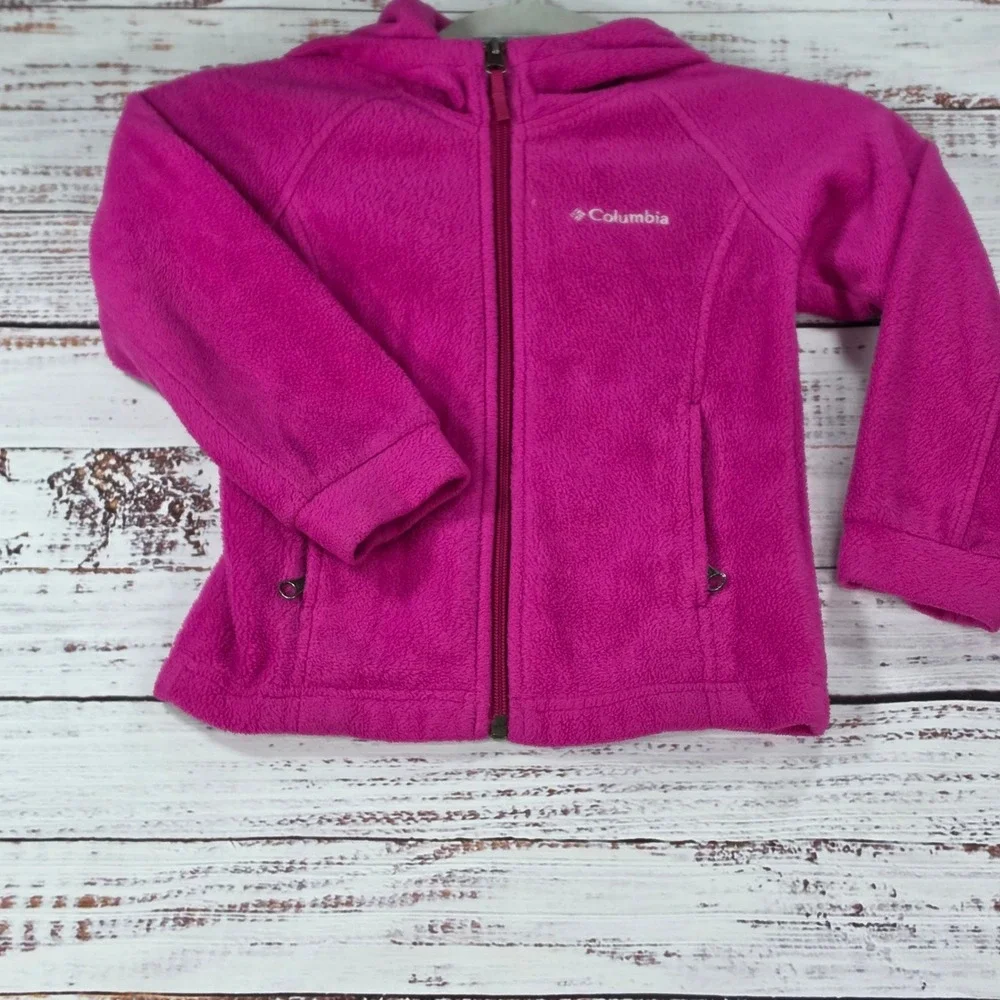Columbia Fleece Hoodie Kids XXS Magenta Pink Excellent Full Zip Jacket